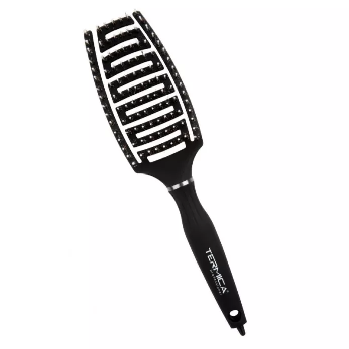 TERMICA Szczotka do rozczesywania włosów FLEX M Nylon + Dzik - CZARNA